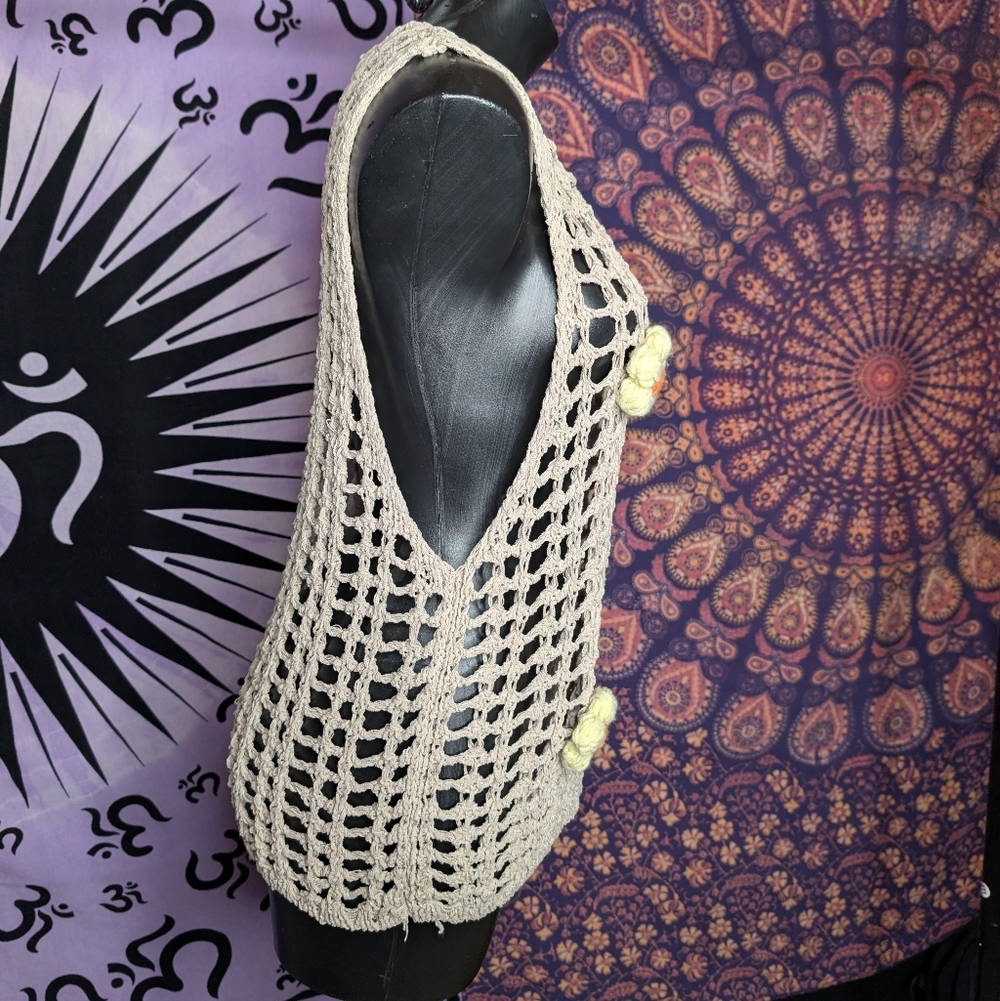 POL Crochet Knit Tank Top Tan/Yellow Size M - Picture 4 of 7